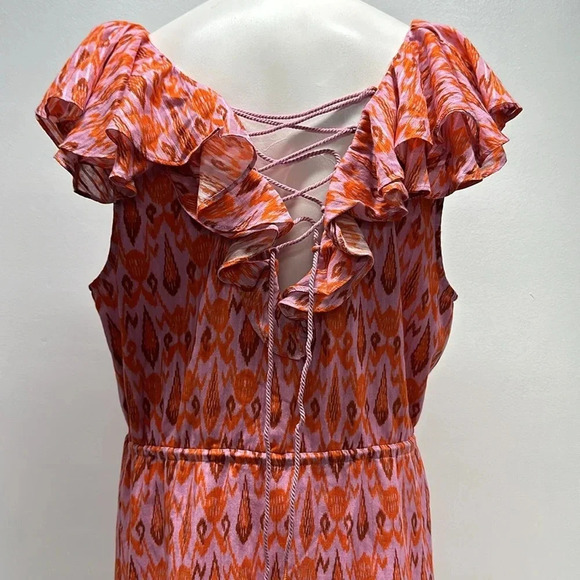 Figue Tahlia Midi Dress Cotton Ruffle Tie Waist Lace Up Back Pink Red Size XL - Picture 8 of 12